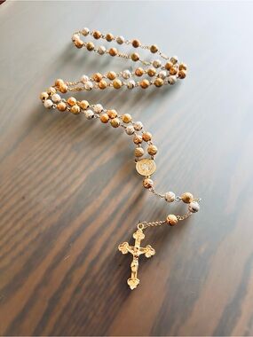 Trío Color Gold Plated Rosary Necklace - Women's Religious Jewelry